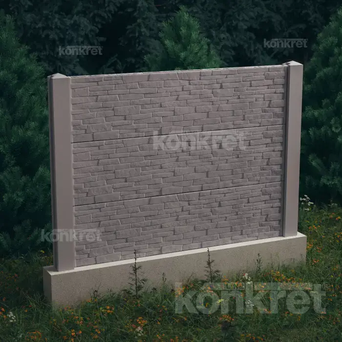 Betónový plot Stacked Stone (KT300), výška 150 cm, sivý (štandardný)