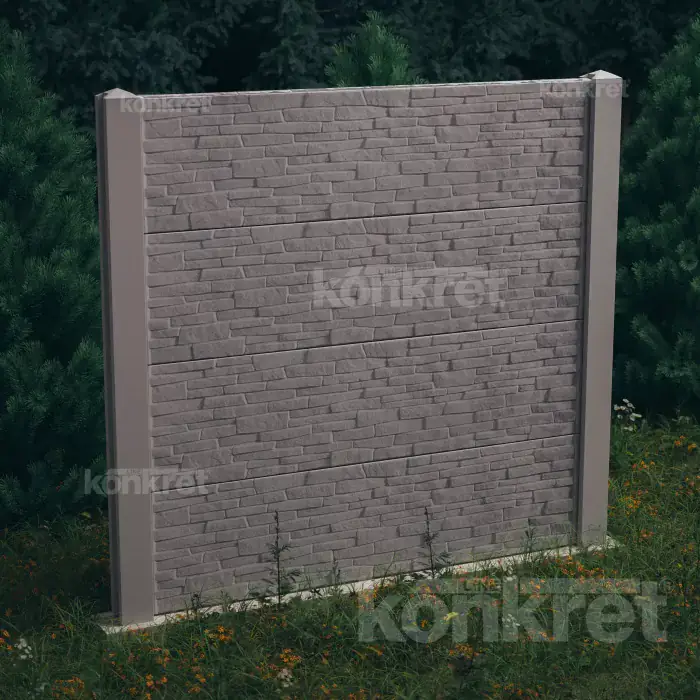 Betónový plot Stacked Stone (KT300), výška 200 cm, sivý (štandardný)